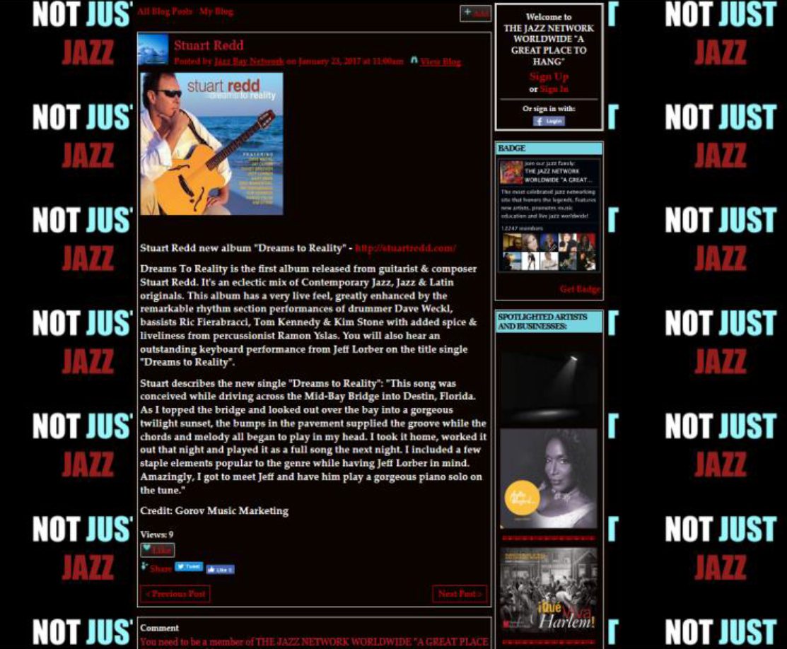 Stuart Redd's Dreams to Reality Played On "Not Just Jazz"